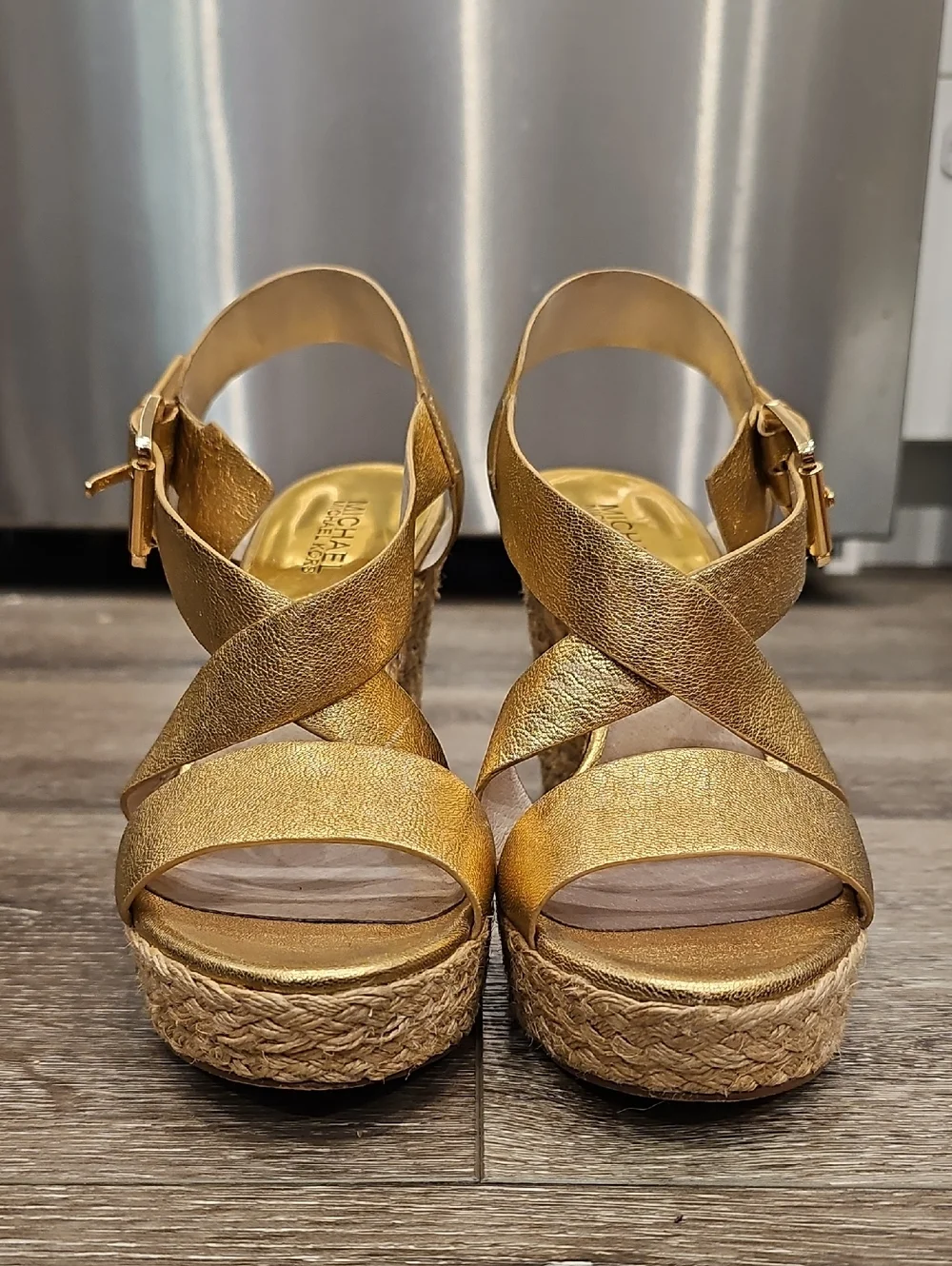 MICHAEL KORS Gold Metallic Espadrilles Wedges Sandals Sz 8.5